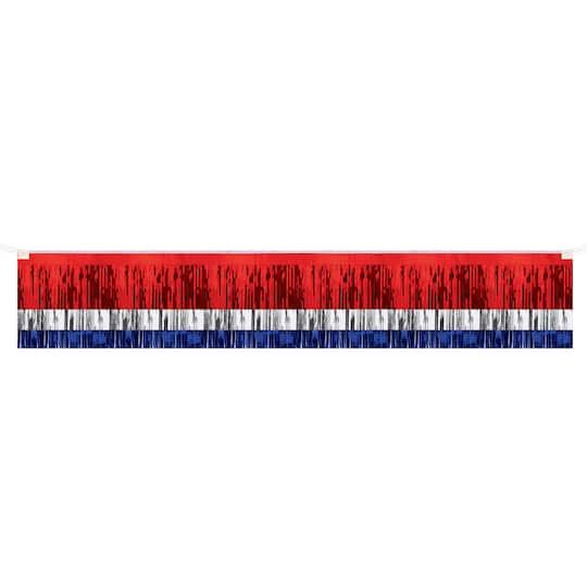 Beistle 10ft. Red, Silver & Blue 3-Ply Metallic Fringe Drape